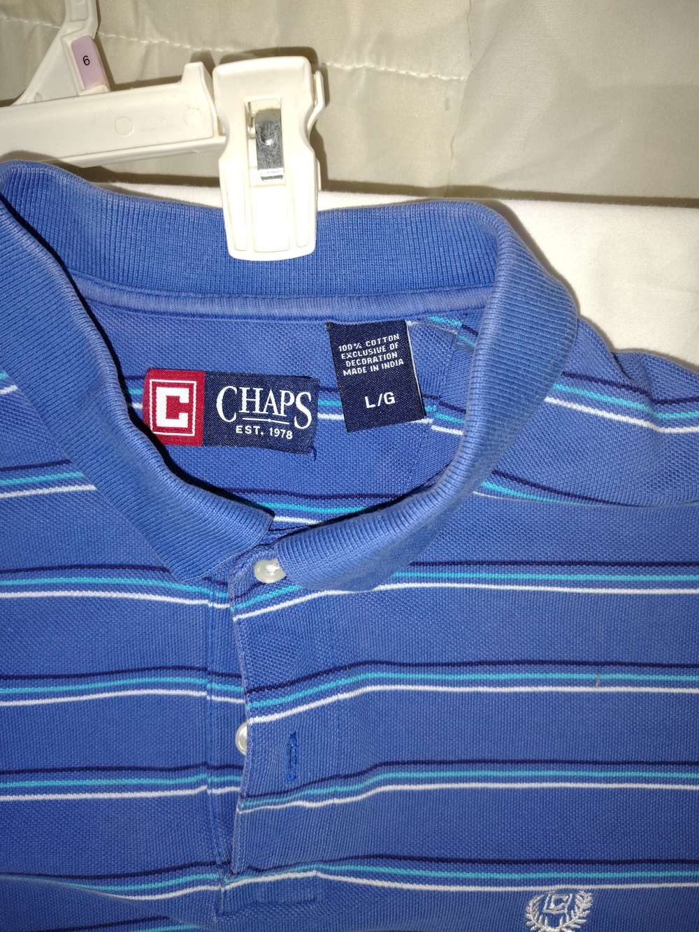 Chaps Men’s Large Blue Striped Polo Shirt